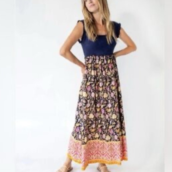 Natural Life Dress Women's Floral Maxi Medium Blue Pink Orange Boho Cottagecore - Picture 1 of 16